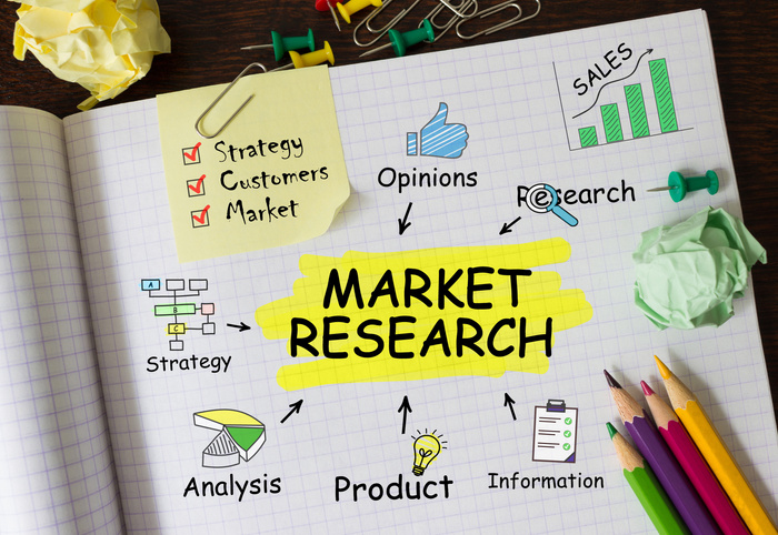 Notebook with Tools and Notes About Market Research